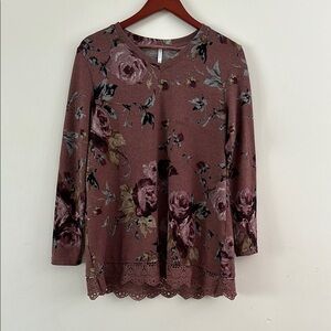 Floral Long Sleeve Top - Mauve